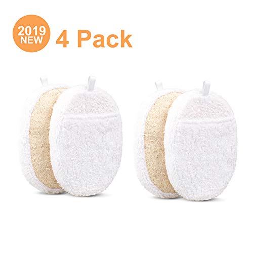 2019 Exfoliating Loofah Pads, 4 Packs Natural Luffa Material Loofah Sponge Shower Body Scruber for Men/Women Bath Spa and Shower