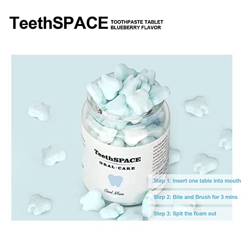 Teethspace Eco Friendly Travel Size Toothpaste Tablets,Teeth Whitening&Fresh Breath,Natural Blueberry Flavor,Fluoride Free,Tsa Compliant,Plastic-Free,65 Tablets #TOP5