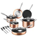 Pots-and-Pans-Set-MVCHIF Induction Cookware Pots and Pans Set Nonstick for Cooking Pan Set Aluminum Dishwasher Safe Stainless Steel Handle with Utensils, 14 Pieces, RoseGold