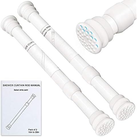 2 pieces telescopic curtain rod, extendable 40-70 cm, no drilling required, tension rod, curtain rod for bathroom, cabinet, wardrobe, clothes rail, white Cover