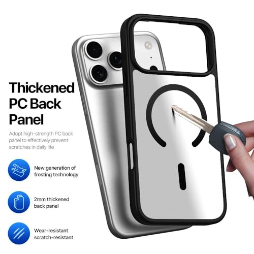 Image of DIZORO Compatible iPhone 17 Pro Case,(Compatible with MagSafe) Non Yellow Military-Grade Drop Protection & Hard PC Back Cover Slim Transparent Anti-Scratch Shockproof Phone Case (Black)