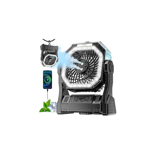Kssvzz 20000mAh Misting Camping Fan 4 Speeds Timer LED Light & USB