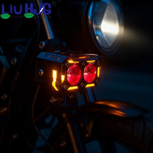 Image of LIU HJG Dual Cut Lens Dual Lens LED Fog Light With Wiring Kit Waterproof & Dustproof 120W 12V DC Power Yellow, White, Red Devil Eye Light, Yellow DRL Universal fit for All Bikes & Cars (Pack of 2)