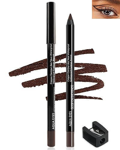 Gel Eyeliner Pencil-2Pcs Brown Gel Eyeliner with Sharpener, Smudge Proof Waterproof Long Lasting Eye Liner Pen, Smooth Cream Matte Brown Liner Tattoo, High Pigment Eye Makeup for Women