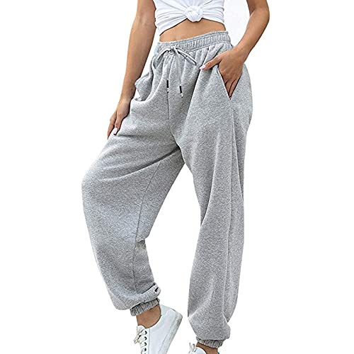 Women's Cinch Bottom Sweatpants Thick Drawstring Jogger Sweat Pants Casual Workout Running Lounge Trousers Grey