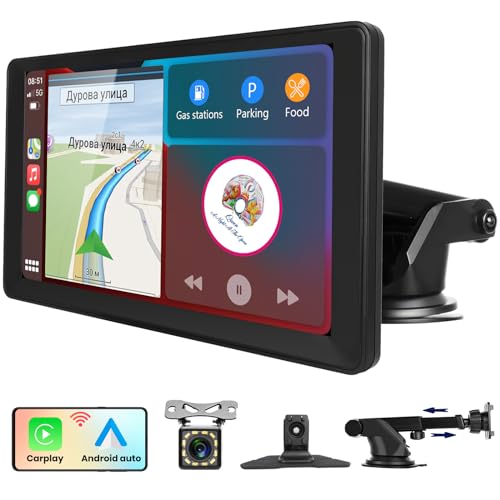 Hodozzy Autoradio avec écran 1 Din CarPlay et Android Auto sans Fil, écran Tactile HD 6,9 Pouces Bluetooth Mains Libres Radio Voiture Single DIN avec Lien Miroir SWC FM EQ USB/AUX/Type-C,Caméra