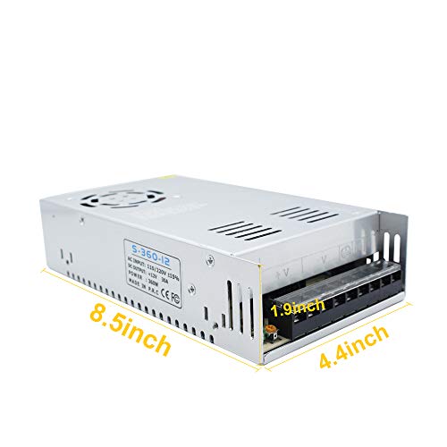inShareplus 12V 30A 360W, DC Universal Regulated Switching Power Supply, Converter AC 100-240V to DC 12 Volt LED Driver, Transformer, Adapter for LED Strip Light, 3D Printer, Radio, Computer Project by inShareplus - Image 6