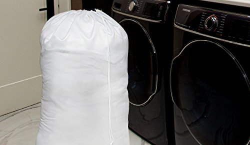 Nylon Laundry Bag - Locking Drawstring Closure And Machine Washable. These Large Bags Will Fit A Laundry Basket Or Hamper And Strong Enough To Carry Up To Three Loads Of Clothes. (White) #TOP2