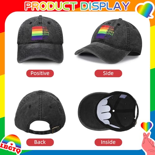 Image of Shyyween LGBT Baseball Hat Pride Rainbow Denim Hats Love is Love Vintage Baseball Cap Adjustable LGBT Cap for Men Women Gay Pride Accessory