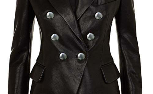 Cleopatra Black Coat Double-Breasted Blazer Genuine Leather Jacket Women3