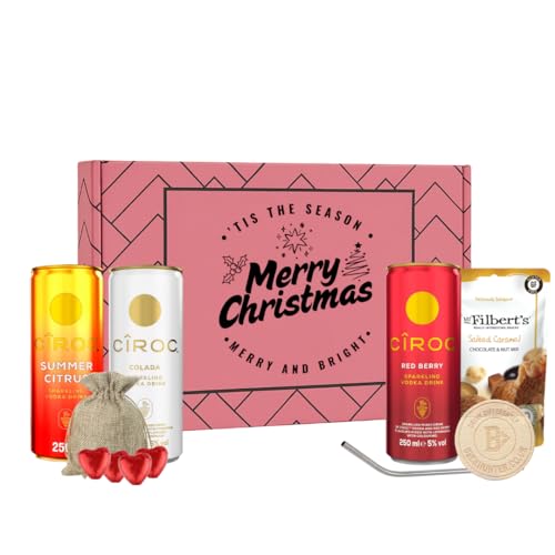 Ciroc Christmas Set – 3 x 250ml Ciroc Cans, Chocolate Hearts - Mr Filberts Snacks | Cocktail Gift Box | Alcohol Gift for Him or Her