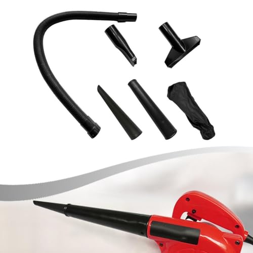 Kit de manguera de soplador de limpieza de patio con bolsa de polvo, boquillas de interfaz y longitud de manguera ajustable para coche, alfombra, ventilación de aire y mini eliminación de polvo ciego