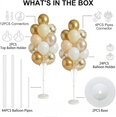 Image of Balloon Column Stand Kit with Balloons, Base and Pole, Balloon Column Kit for Floor or Table Backdrop Decoration for Party Wedding Baby Shower Birthday Graduation (Champagne Gold)