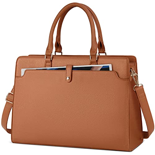 RAINSMORE Laptoptasche Damen 15.6 Zoll Handtasche Damen Groß PU Leder Shopper Damen Business Taschen Wasserdicht Arbeitstasche Aktentasche für Business Arbeit Braun