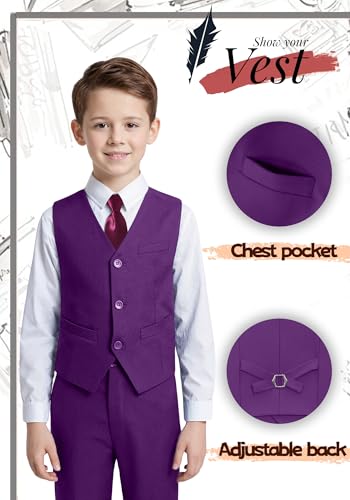Image of YuanLu Boys Suit Dress Clothes Ring Bearer Outfit Homecoming Dresses Boy Vest and Pants Set for Kids Wedding Tuxedo Suits