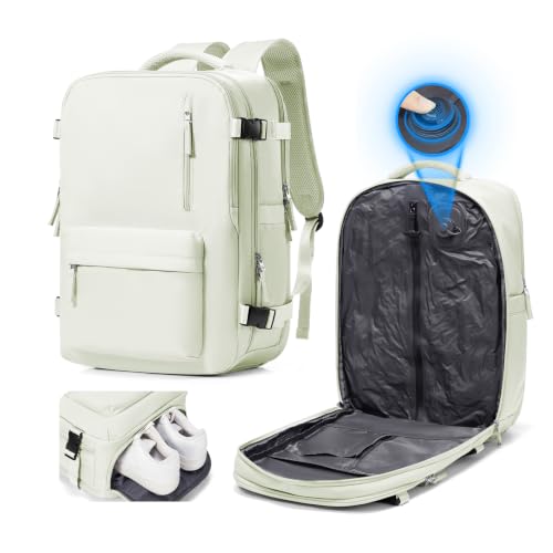 Image of suradar Vacuum Seal Travel Backpack Built-in Pump,Air Compression System Vacuum Vacpack Backpack Travel Bag for Women Men Carry On Suitcase Luggage Laptop Airlines Approved Space Saver Bags White