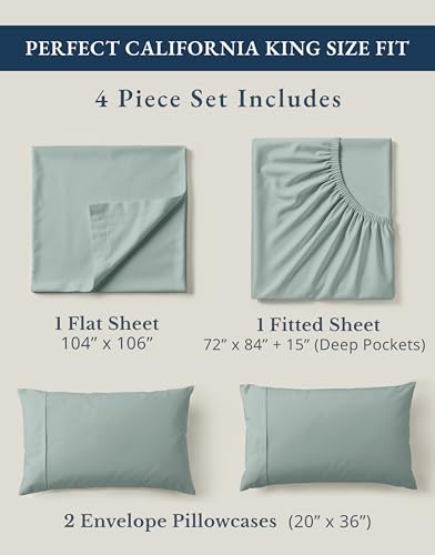 Image of LANE LINEN Sheets for California King Size Bed- 4Pc 100% Organic Cotton Cal King Size Sheets Set, Soft Percale Sheets, Luxury Hotel Sheets, 15 inch Deep Pocket California King Sheet Set - French Blue