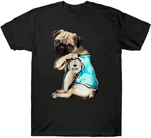Pug Dog I Love Mom - playera para hombre con diseño de perro...