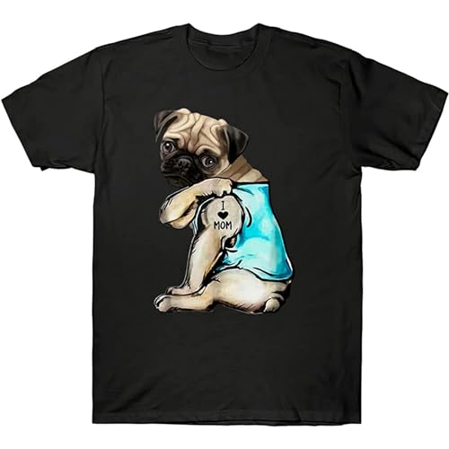 Pug Dog I Love Mom - playera para hombre con diseño de perro...