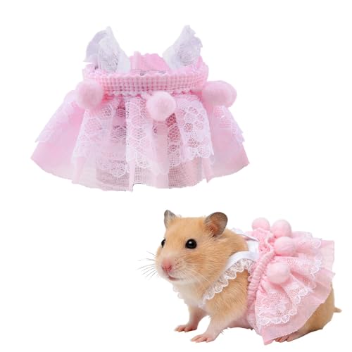 Hamster Rabbit Pink Dress for Small Animal Costume for Hamster Rabbit Guinea Pig Clothes for Small Pet Outfit with Lace and Fur Ball Pink Pet Accessories for Rabbits Guinea Pigs Hamsters