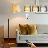63' Wood Floor Lamp for Living Room Dimmable Standing Lamp with Remote & Foot Switch, 3 Color Temperatures Tall Lamp Mid Century Modern Floor Lamp for Bedroom Office, 9W Bulb Included, Walnut Brown