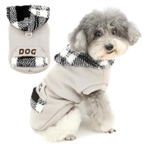 Zunea Hunde-Sweatshirt, Kapuzenjacke für kleine Hunde, Kapuzenmantel mit Leinen-Ring, weich, warm, für Herbst und Winter, Welpenkleidung mit Tasche, kaltes Wetter, Chihuahua-Bekleidung, Grau, Größe XS