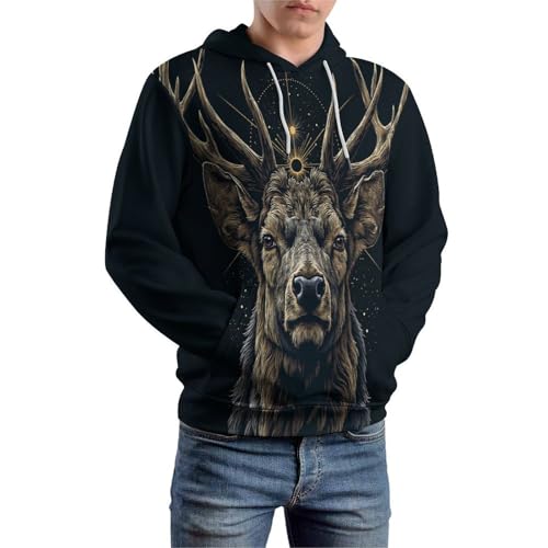Sweat à capuche cerf 3D aux finitions soignées pour passionnés de mode