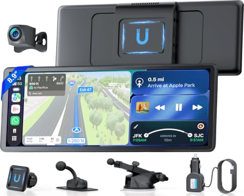 Image of TECXERLLON 8.9 inch Portable CarPlay Screen for Car with Magnetic Mount | Wireless Apple CarPlay & Android Auto / Waterproof 1080P Backup Camera / GPS Navigation / Plug & Play / Voice Control /Mirror Link