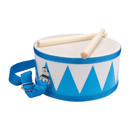 Tambor para niños azul y blanco, instrumento musical de madera, con correa y palos, D: 20 cm - 3845