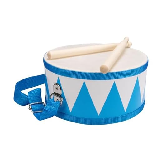 Tambor para niños azul y blanco, instrumento musical de madera, con correa y palos, D: 20 cm - 3845