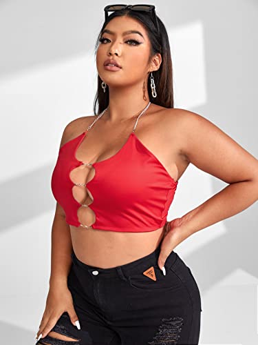 SOLY HUX Women's Plus Size Cut Out Chain Halter Crop Tops Backless Sleeveless Sexy Cami Tops - Image 3