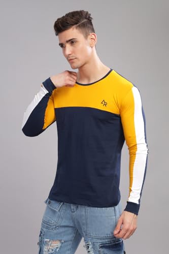Image of ADRO Full Sleeve Tshirt for Men | Colorblock T Shirt for Men | 100% Cotton Tshirt | Full Sleeve Regular Fit T-Shirt | Men's Full Sleeves T Shirts