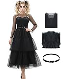 JQAKFIY Lisa Costume Dress Women Lisa Cosplay Black Retro Gothic Lace Skirt Dress Halloween Party Dress Up XS