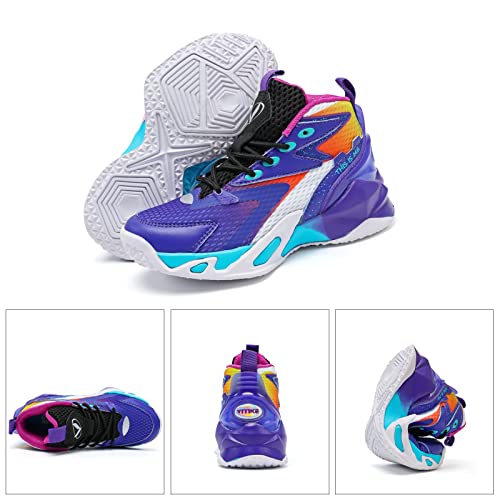 Image of VITUOFLY Kids Basketball Shoes Boys Sneakers Girls Mid-top Sports Shoes | Ankle protection, Non-slip TPR outsole, Cushioned shock-absorbing EVA midsole, Indoor outdoor sports for little & big kids
