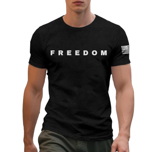 Freedom Shirts for Men 4th of July Tshirt Freedom America Flag Tees Patriotic Crewneck Short Sleeve Top