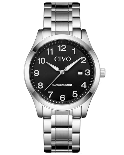 CIVO Leicht Lesbar Uhren Herren: Große Ziffern Analog Silber Edelstahl Armbanduhr Wasserdicht - Herrenuhr Geschenk für Senioren mit Sehschwäche