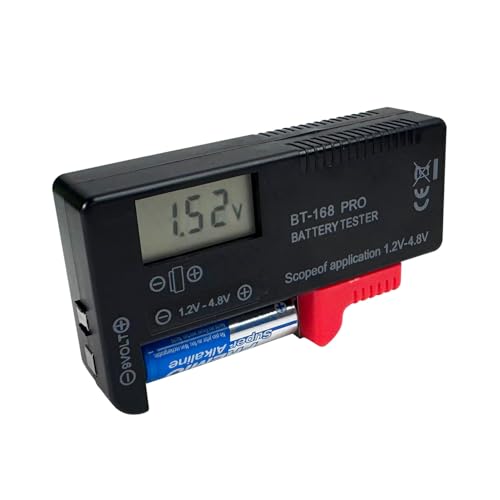 OcioDual Probador Digital de Baterías BT-168 PRO, Comprobador de Pilas AAA C D 9V 1.5V 18650 14500, Baterías de litio, pilas de botón, Tester Universal de baterías, Negro