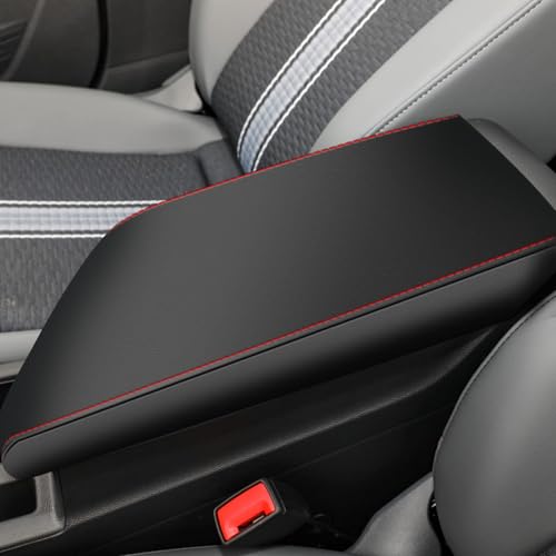 AOMSAZTO Console Covers for 2019-2025 Vw Jetta Armrest Covers for Volkswagen Jetta Leather Black with Red Siches