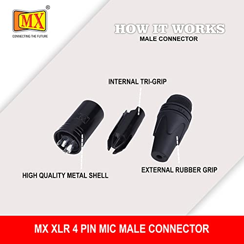 Image of MX 3 Pin XLR connector Microphone Connector pin Pure Copper Nickel Plated Pins1 for High Conductivity microphone cable connector PERENT (4 PIN, Pack of 10, Male Connector)