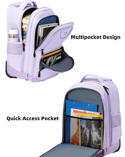 MATEIN Rolling Backpack for Women, 17 Inch Travel Laptop Backpacks with Wheels, Waterproof Large Roller Carry On Luggage Wheeled, Trolley Overnight Suitcase Business Computer Bag, Purple - Image 7
