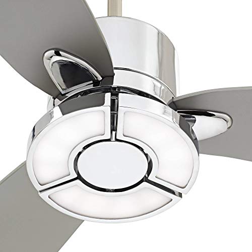 Possini Euro Design 56" Vengeance Modern 3 Blade Indoor Ceiling Fan With Led Light Remote Control Chrome Silver White Diffuser For Living Kitchen House Bedroom Family Dining Home Office Kids Room #TOP4