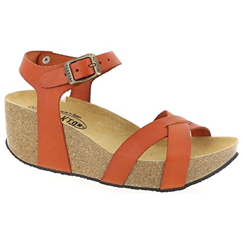 PLAKTON Sandalias So Final Cuero Marrón, Marrón (marrón), 39 EU