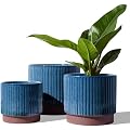 LE TAUCI Ceramic Plant Pots with Drainage Holes, Set of 3, 8+6.7+5.5 Inch Stripe Garden Planter Pots for Outdoor Indoor Plants Flower, Round Succulent Orchid Flower Pot