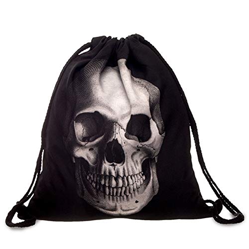 Wudi Cordón Mochila 3D cráneo patrón Deporte Bolsa Bolsa Gimnasio Saco Bolso de Almacenamiento para Escuela Viajes al Aire Libre