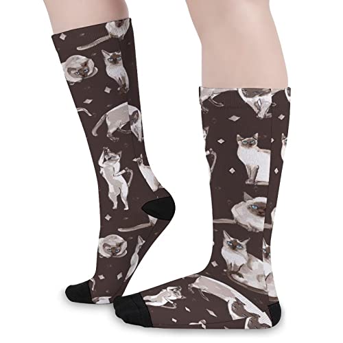 Image of Siamese Cat Color Matching Boot Socks Over The Calf Tube Knee High Long, One Size