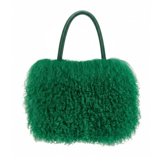 Image of Women Luxury Real Lamb /Mongolian Flush Wool Fur With Genuine Leather Handles Handbag