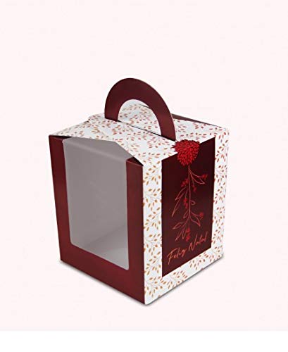 Caixa Panetone 500 gramas c/visor e alça (15 x 15 x 17 cm) Feliz Natal - 50 unidades