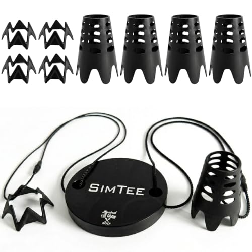 Against The Grain Golf Simulator Tees With Tether Base – Plastic Golf Simulator Tees For Hitting Off Mats, Indoor Golf Mat Tee Holder For Driving Range Mat, Reusable Tees For Simulator Practice