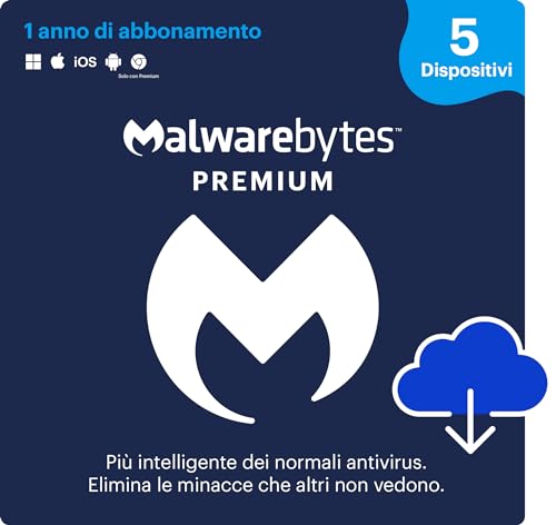 Malwarebytes | Windows/Mac/iOS/Android/Chrome | Premium | 5 Dispositivo | 12 Mesi | Codice d'attivazione via email Malwarebytes | Windows/Mac/iOS/Android/Chrome | Premium | 5 Dispositivo | 12 Mesi | Codice d'attivazione via email