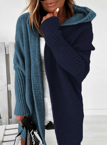 Image of Astylish Women 2026 Fall Clothes Outfits Hooded Knit Cardigan Sweaters | Open Front, Long Sleeve, Color Block, Fashion Clothing, Outwear Coats